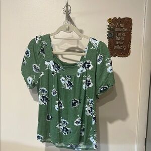 Lucky Brand Green Puff Sleeve Ruffled Blouse